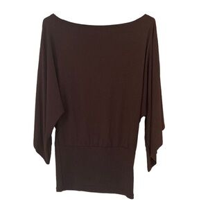 Elan Dolman Sleeve Blouson Top Color Brown Small at thigh Size Small Boat Neck